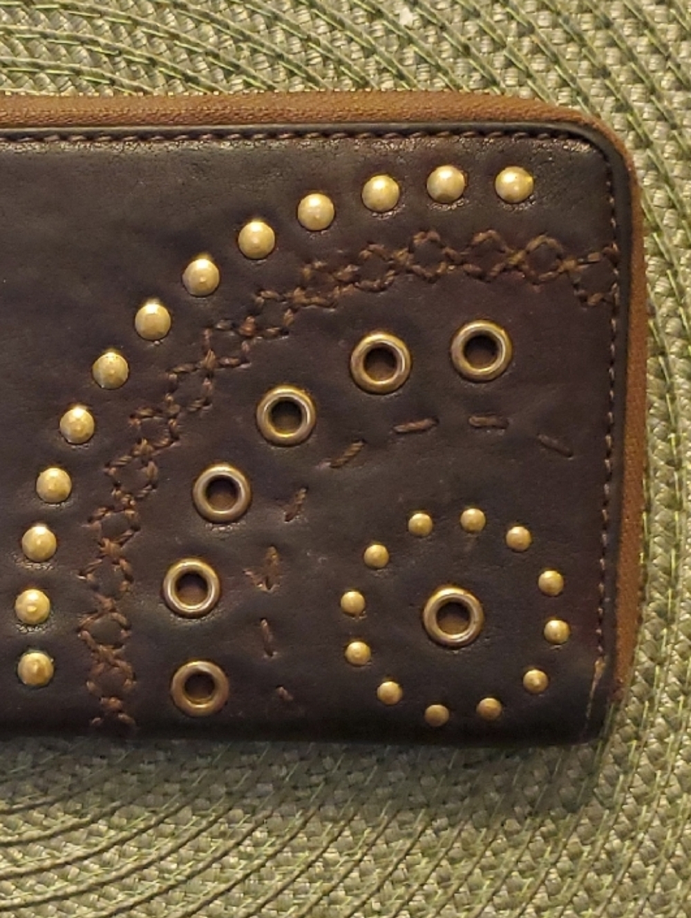 Fossil Studded Brown Leather Wallet